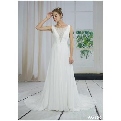 China Anti-static sheer beading top with light chiffon a-line skirt and beading back sleeveless wedding dress hot sale for sale