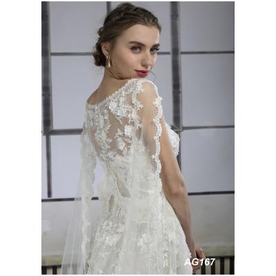 China Small Anti-Static A-Line With Little Tulle Train And Cape With Flower Lace With Sweetheart Neckline Wedding Dress Hot Selling for sale