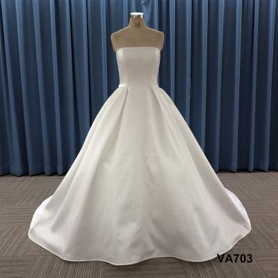 China Anti-static flat collar mikado ball a line ball gown buttons and buckles decoration wedding dress for sale