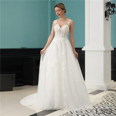 China Low Back Lace Embroidered Bride Dress Anti-Static Bondage Wedding Dress With Lace for sale