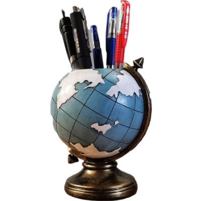 China Creative Resin Globe Pen Holder Desktop Storage Home Decor Pen Holder/Student Gift Desktop Storage for sale