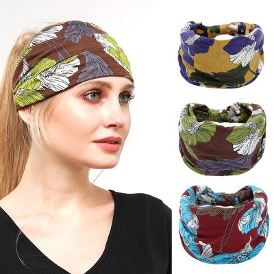 China DS049 Fashion Women's Yoga Running Headbands Boho Headband Headbands Tie Off Floral Hair Scarf Printed ElasticSports Hair Bands for sale