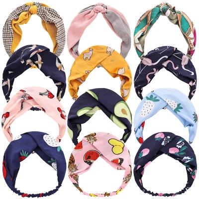 China DS040 Fashion Women Fashion Women Boho Hair Band Flower Cross Elastic Headbands Floral Print Headbands Knotted Elastic Hair Band Twisted Head Wraps for sale