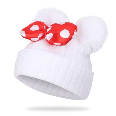 China CL410 COMMON Knitted Hat Girls Boys Winter Autumn Winter Children Warm Knit Furry Pompom Lovely Beanie Cap Cute Solid Warm Hat Balls for sale