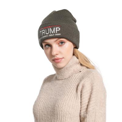 China Earflap Embroidery Bun Hat N1076 Donald Trump 2020 Make America Great Newcomer Knitted Beanie Trump Election Knitted Hats Warm Winter Hats for sale