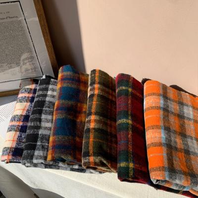 China Solid Colors EE560 Autumn Winter 65*195cm Scotland Hot Women Check Scarf With Tassel Thicken Faux Cashmere Wool Contact Knitted Plaid Scarves for sale