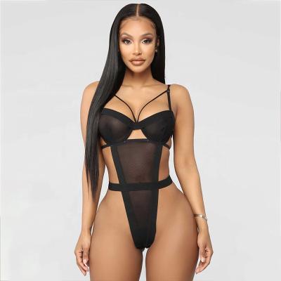 China Hidden Gusset At The Bottom Women's Lingerie Teddy Deep V Lace Up Cross Back Valentine Leopard Print Cutout Sheer Bodysuit for sale