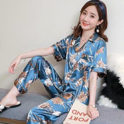 China 2021 Women QUICK DRY Lounge Short Sleeve Home Wear Plus Size Wedding Robes Pajama Sleepwear Ladies Branded Luxury Pajamas Set for sale