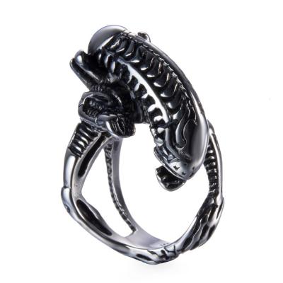 China Fashion Black Silvery Alien Predator Rings Nickel Free Lead Free Titanium Steel Ring For Men's Gothic Style Biker Ring for sale