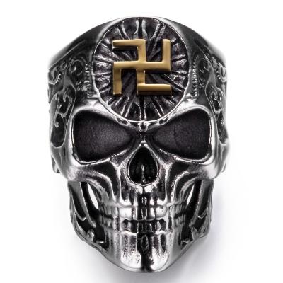 China Stainless Steel Lead Free Nickel Free Buddhist Words Skull Rings Personality Punk High Quality Men Ring for sale