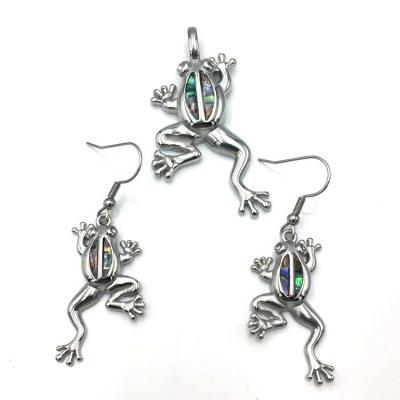 China New Style Wholesale Lead Free Nickel Free Elegant Frog Necklace and Earrings Stainless Steel Abalone Jewelry Set For Women for sale