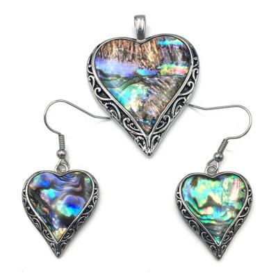 China Wholesale New Arrival Ladies Stainless Steel Handmade Heart Shape Nickel Free Lead Free With Abalone Jewelry Set for sale