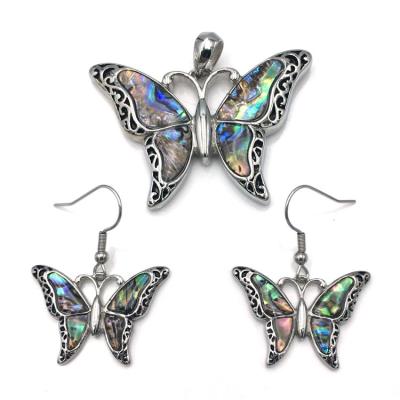 China Wholesale New Arrival Ladies Stainless Steel Handmade Butterfly Lead Free Nickel Free With Abalone Jewelry Set for sale