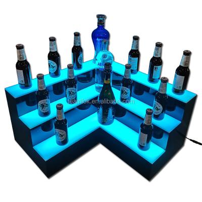 China Easy Installation CORNER 3 Tiered LED Glow Illuminated Acrylic Bottle Shelf Display|3 Tier Led Corner Display Stands Length 16