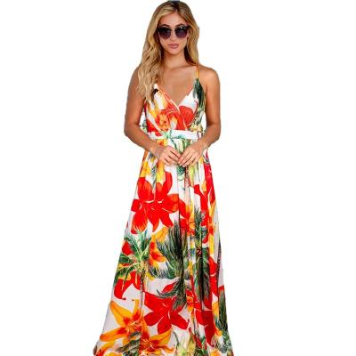 China Women's Floral Printed Bohemia Sexy Maxi Dress Swing Maxi Dress Short Sleeve Casual Women's Anti-Static Long for sale