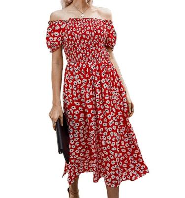 China Anti-Static Summer Off Shoulder Street Sexy Spandex Printed Ladies Casual Long Dresses Women Casual Dresses for sale