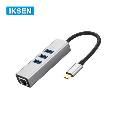 China USB3.0 5Gbps High Speed ​​/ High Type-C Hub With 3USB3.0 RJ45 Network Adapter NIC Connect Wired Networks USB-C Hub for sale