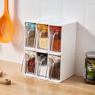 China Sustainable Kitchenware Spice Jar Set 4 Pcs Set Plastic Seasoning Box Spice Box Condiment Box for sale