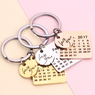 China Keepsake Calendar Key Chain Gift Personalized Hand Cut Calendar Accented Stainless Steel Private Custom With Heart Date Key Ring for sale