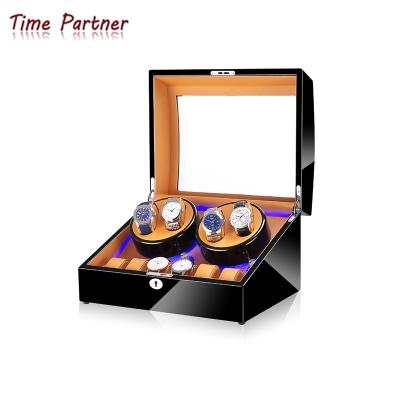 China Handmade Luxury Automatic Rotating Leather Time Partner Watch Winder Storage Display Box Wood Watch Case for sale