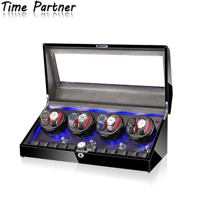 China Handmade Time Associate Watch Winder With LED Rotating Watch Turntable Display Watch Winder Box for sale