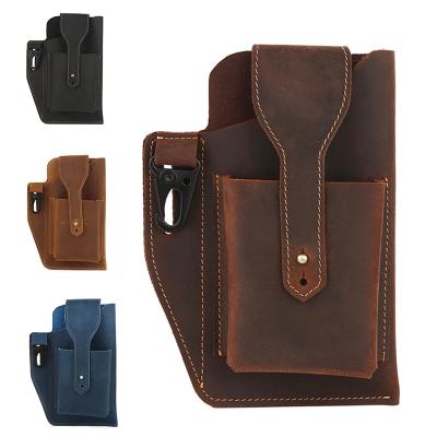 China 2022 RFID Horse Tactical Leather Men's Retro Waist Bag Mobile Phone Leather Bag Crazy New Frontier Sports For Men for sale