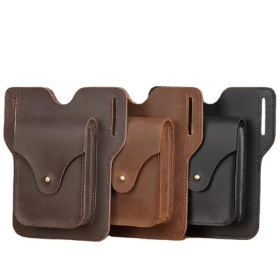 China Water Proof Check High Quality Men's Leather Belt Pouch Mobile Phone Waist Bag Waist Bag For Men Vintage Pussy Pack for sale