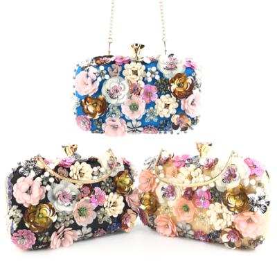 China Factory sale high quality evening clutch flower glitter clutch bag purse clutches even chain bag for sale