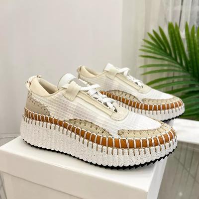 China Fashion trend women shoes luxury hand stitched womens sports tennis shoes 2023 casual shoes platform knitted designer running sneakers for sale