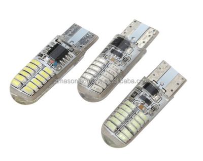 China AMS LED bulb clearance lights silicone dome led auto wedge T10 bulb W5W 194 CANBUS T10 24smd 4014 silicone t10 bulb t10 L32mm*W10mm for sale