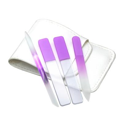 China For Nail Folder High Quality Crystal Glass Nail Folder Purple Nail Files Manicure Glass Nail Folder 4 in White PU Pocket Bag for sale