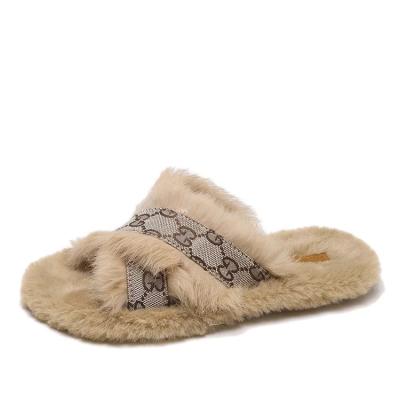 China Luxury and Comfort Fluffy Flat Fur Faux Toe Slippers Breathable Open Slides, Indoor Bedroom Home Women Fur Slides for sale