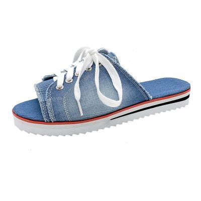 China Wholesale high quality fashion trend denim slippers sandal sneaker style jeans blue shoes for women jeans slips slippers for sale