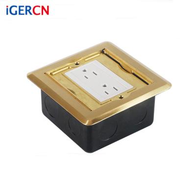 China Commercial Brass Alloy Floor Duplex Electrical Outlet With Hidden American Style Recessed Electrical Box / Floor Box for sale