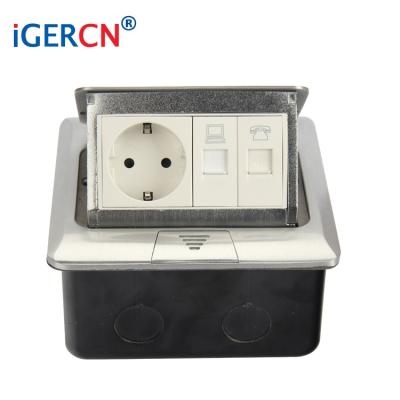 China Convenient Duplex Aluminum Floor Plate Recessed Ribbon Sound Up Power Socket For Europe Markets for sale