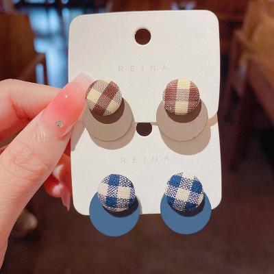 China OUYE cute women sell retro 925 2022 fashion temperament fashion temperament blue brown needle earrings female fabric trend fabric resin earrings for sale