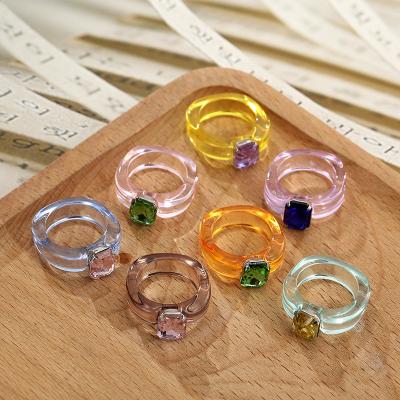 China Simple Color Border CLASSIC Ring Jewelry Women Cold Wind Hip Hop Candy Europe and America Ring Female Acrylic Resin Trend Retro for sale