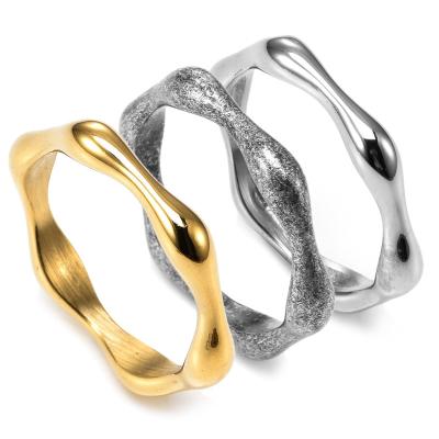 China OUYE CLASSIC 2021 Fashion Stainless Steel Gold Rings Jewelry Wholesale Curve Rings Stainless Steel For Women Men's Stainless Steel Ring for sale