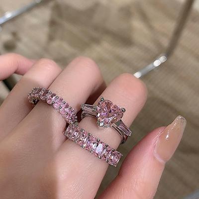 China CLASSIC Pink Ring Full Diamond Zircon Sweet Lady Princess Heart Shaped Ring Index Finger Alloy Open Love Ring from OUYE for sale