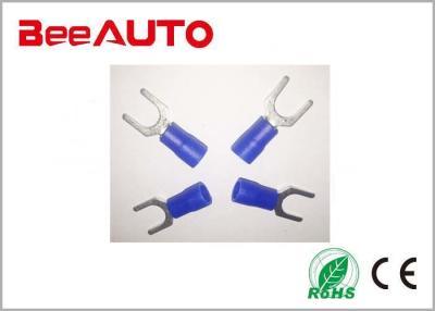 China Blue Cord End Fork Cable Lug , Electro Tin Plated Electrical Crimp Connectors for sale