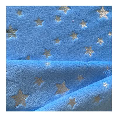 China Popular Memory Star Pattern Gold Foil Printing 100%Polyester Minky Plush Fabric Super Soft for sale