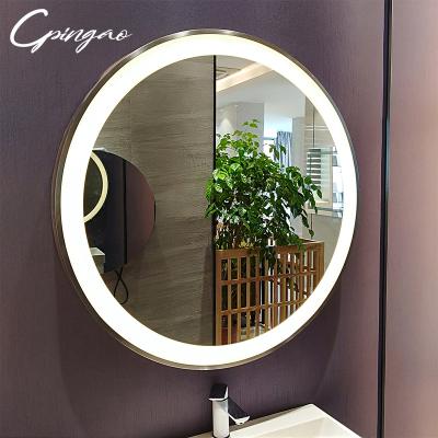 China Contemporary Cpingao Oval Shape Wall Hung Smart Bathroom Led Mirror for sale