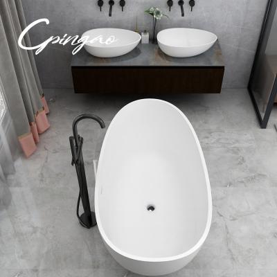 China Freestanding Center Freestanding Drain Imitation Stone Bathtub With Floor Mounted Faucet for sale