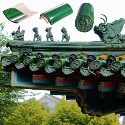 China Low Water Absorption Chinese Tea Garden Clay Roof Green Color Glazed Roof Tiles for sale