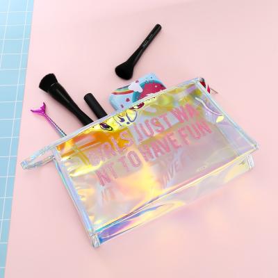 China PVC Recyclable Luxury Hologram Plastic Zipper Cosmetic Bag Holder Up Ziplock Bag For Beauty Products for sale