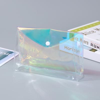 China Recyclable Wholesale Bulk Transparent Makeup Bags PVC Hologram Plastic Zipper Mini Cosmetic Stand Up Pouch Bag for sale