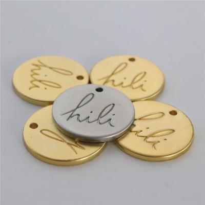 China Viable Wholesale Custom Engraved LOGO Round Circle Gold Sliver Metal Label For Garment Clothes Handbag Furniture Tag for sale