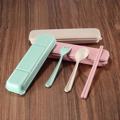 China Sustainable New Style Customized Wheat Straw Fork Chopsticks Spoon Dinnerware Biodegradable Dinner Set for sale