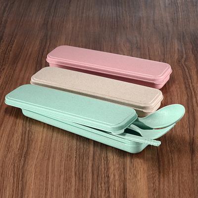 China Viable China Cheap Customized Colorful Wheat Straw Fork Chopsticks Spoon Camping Tableware for sale