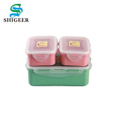 China 1250ml+380ml+380ml Plastic Microwave Crisper Storage Freshness Preservation Square Type 3pcs Lunch Box Sets for sale